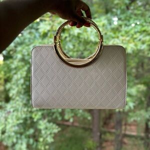 Elegant Cream Quilted Handbag with Gold Accents faux leather | chic handbag